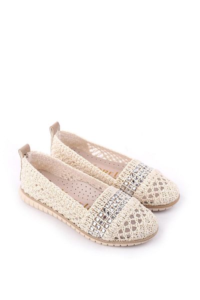 Papuçsepeti Shoe Basket 4756 Women's Lace Knitted Daily Stone Ballerina Shoes