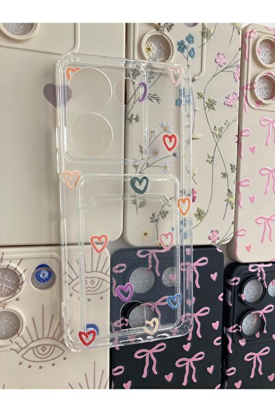Newon Tecno Camon 20 Kalp Printed Transparent Card Holder Silicone Phone Case Cover (Ck6N Compatible)