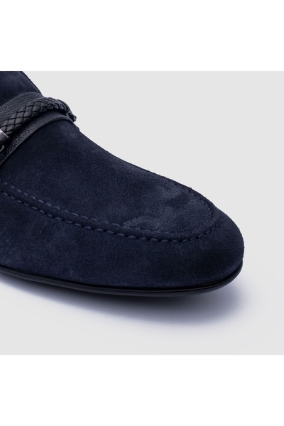 TOGO Lacivert Süet Hakiki Deri Erkek Loafer Ayakkabı [052113]