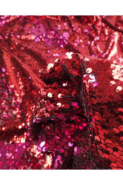 Kumaş Parça Red Pink Colored Double Sided Sequin Sequin (Width 130 cm X Length 260 cm)