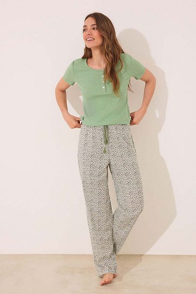 Women'secret Long green ribbed cotton pajamas