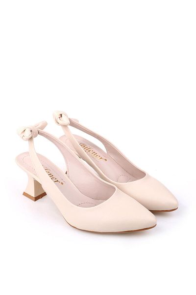 Papuçsepeti Shoe Basket 810 Women's 6 cm Heeled Open Back Bow Shoes