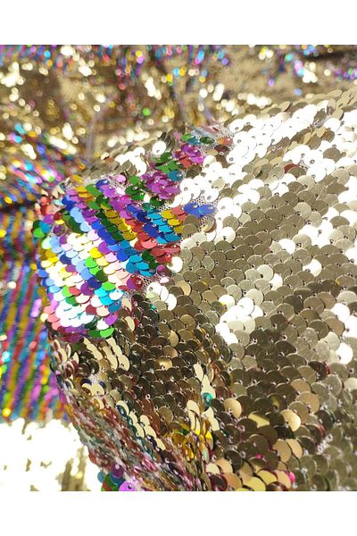 Kumaş Parça Gold and Multicolored Double-Sided Sequin Sequin (Width 130 cm X Length 250 cm)