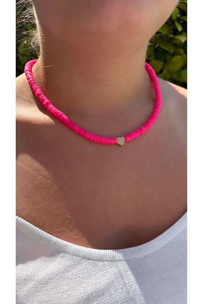 elamindunyasi Neon Pink Heart Figure Fimo Necklace