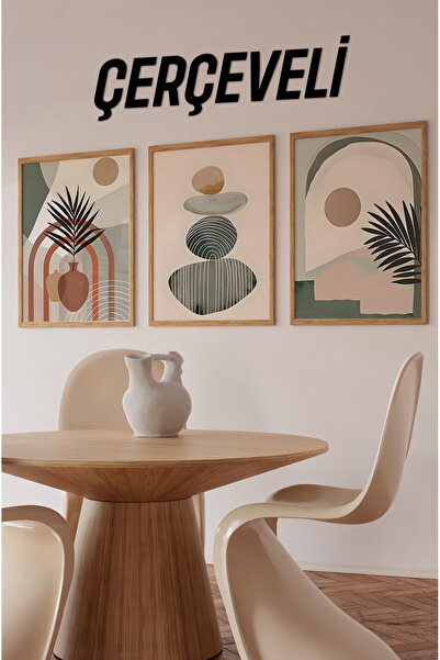 kutuTR 🖼️ Modern Çerçeveli 3'lü Tablo Seti – Minimalist Geometrik Tasarım CR...