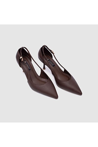 TOGO Kahverengi Hakiki Deri Kadın Topuklu Ayakkabı [060251]