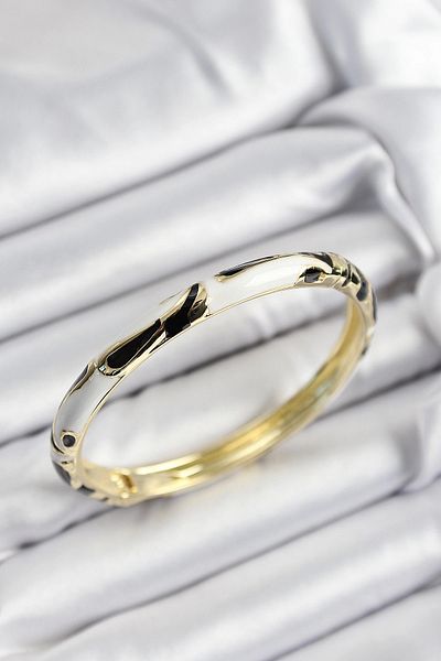 Clariss Mineli Brass Black and White Marble Motif Gold Color Women's Handcuffs