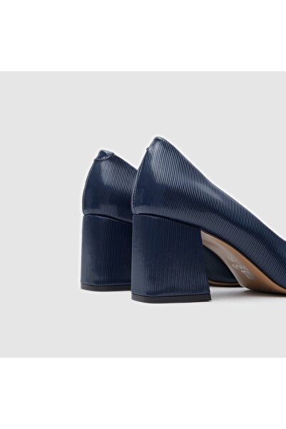 TOGO Lacivert Rugan Hakiki Deri Kadın Topuklu Ayakkabı [060069]