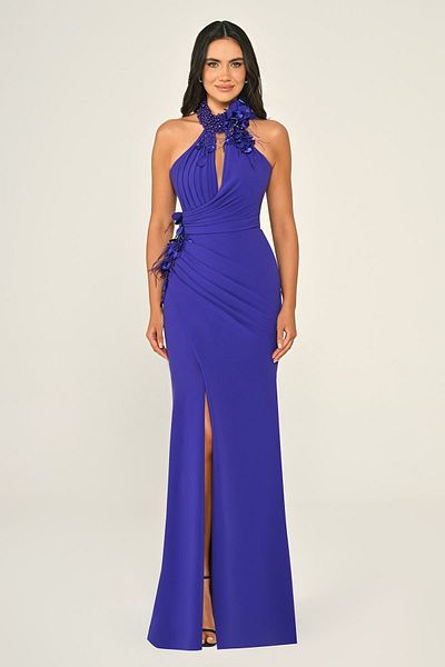 ALFABETA Crêpe Cummerbund Halter Neck Maxi Dress - Durutta Wrinkled Alpha Beta