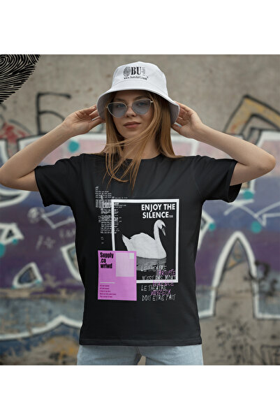 BUTSHIRT BU Tişört 'Swan - Kuğu - Enjoy The Silence' Regular-Fit' Unisex Tişört