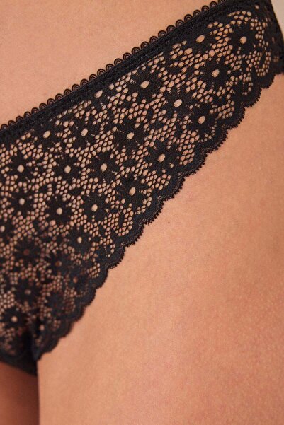 Women'secret Classic black floral lace panty
