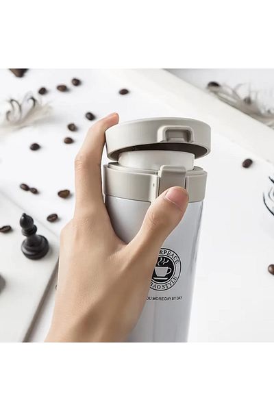 ABYZ Termos metalic ™, 380 ml, izoterm, culoare alb mat, ideal pentru cafea, ceai și băuturi reci