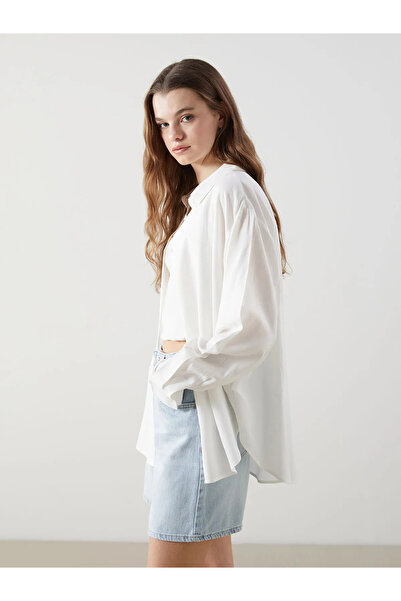 LC Waikiki White Linen Blend Women's Shirt