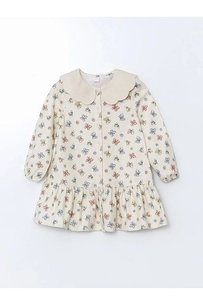 LC Waikiki Peter Pan Collar Ribbon Patterned Girl's Dress