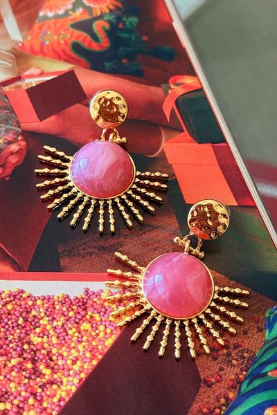 Trendy Butik Pink Colored Sun Earrings