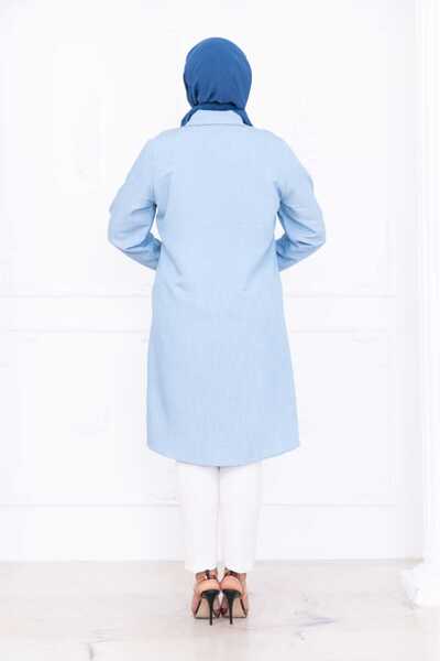 Weak Blue Жіноча велика салаш з вишивкою та деталями на ґудзиках, синя туніка