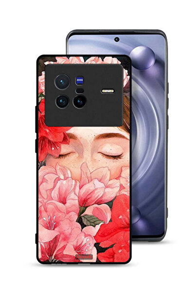 Tolwak غطاء حماية لهاتف Vivo X80 برسومات زهور ووجه فتاة مخفي