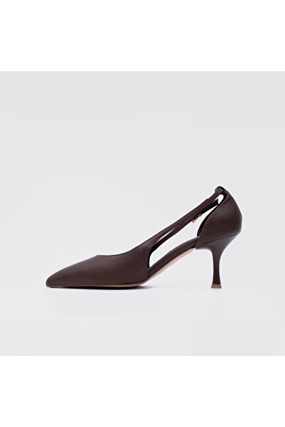 TOGO Kahverengi Hakiki Deri Kadın Topuklu Ayakkabı [060251]
