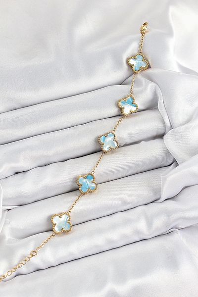 Clariss 316L Steel Blue Clover Model Gold Color Women's Bracelet