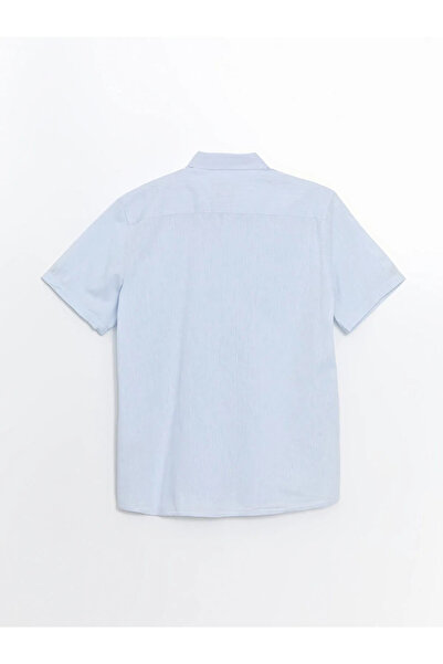 LC Waikiki Blue Regular Fit Short Sleeve Linen Blend Men's Shirt