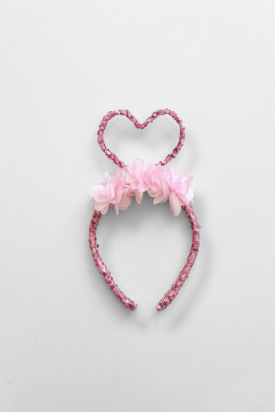 COOLMINIES Sequin Sequin Girl's Laser Flowered Heart Crown - Ροζ