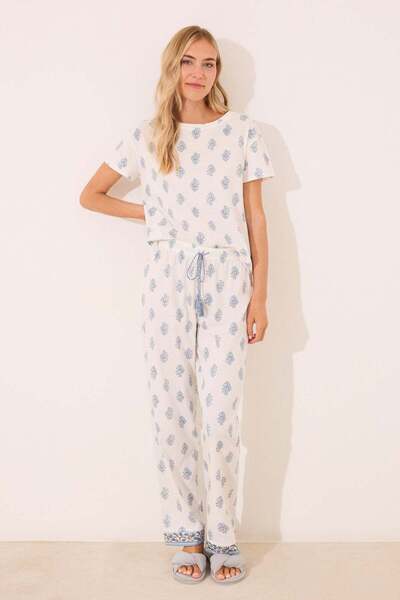 Women'secret 100% cotton white paisley long pyjamas