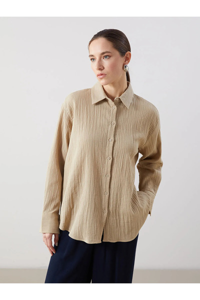LC Waikiki Beige Plain Muslin Women's Shirt Tunic