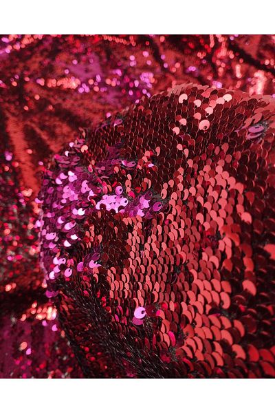 Kumaş Parça Red Pink Colored Double Sided Sequin Sequin (Width 130 cm X Length 290 cm)