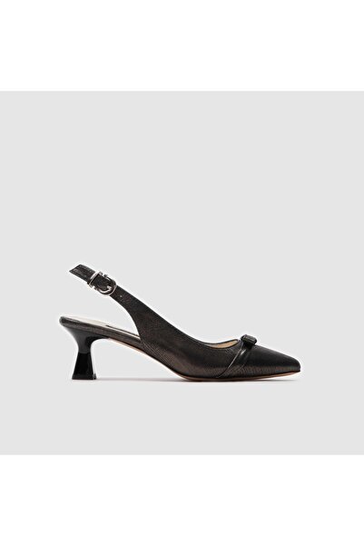 TOGO Siyah Simli Hakiki Deri Kadın Topuklu Ayakkabı [060085]