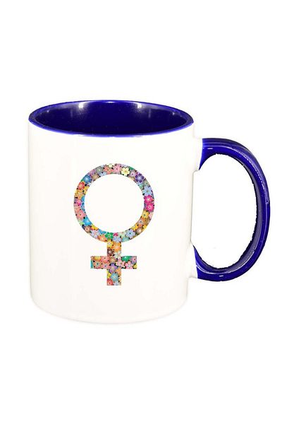 INOVATIX Cana alba personalizata, FLowery Gender Sign, interior albastru inchis, D1005, INOVATIX®. 330ml
