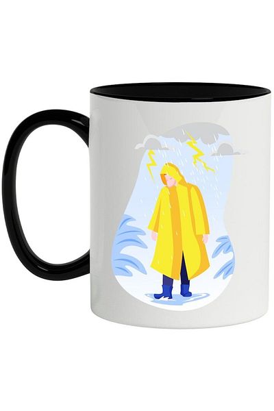 INOVATIX Personalized white mug, Storm, Raincoat, Boots, with Black Handle, INOVATIX®. 330ml