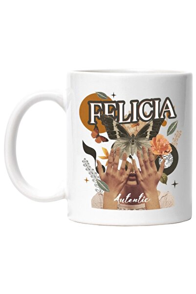 INOVATIX Cana alba personalizata, Numele Felicia, Colaj Fata, Fluture, Flori,...