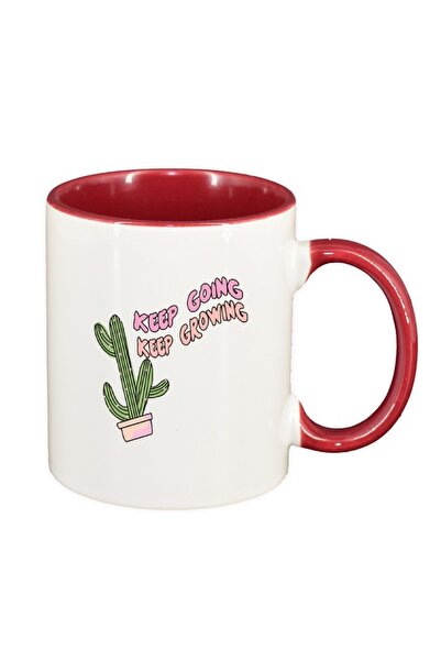 INOVATIX Cana alba personalizata, mesaj Keep Going, interior rosu-inchis, D14...