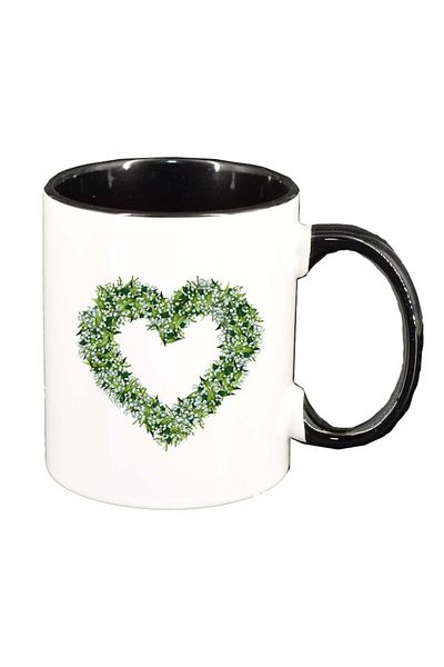 INOVATIX Personalized white mug, Flowery Heart, black interior, D1009, INOVATIX®. 330ml