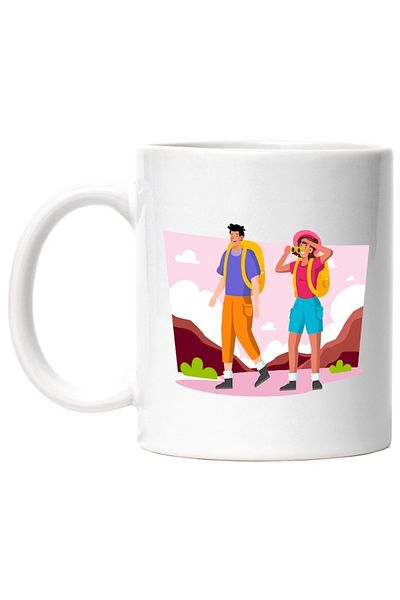 INOVATIX Personalized white mug, Hiking, Clouds, Nature, Mountain, Backpack, Binoculars, Hat, INOVATIX®. 330ml