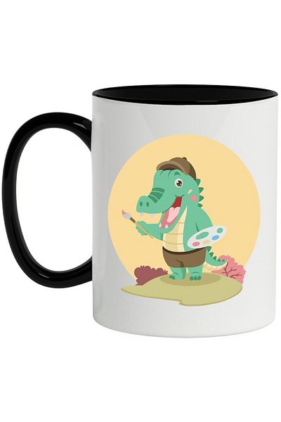 INOVATIX Personalized white mug, Crocodile, Brush, Artist, Palette, with Black Handle, INOVATIX®. 330ml