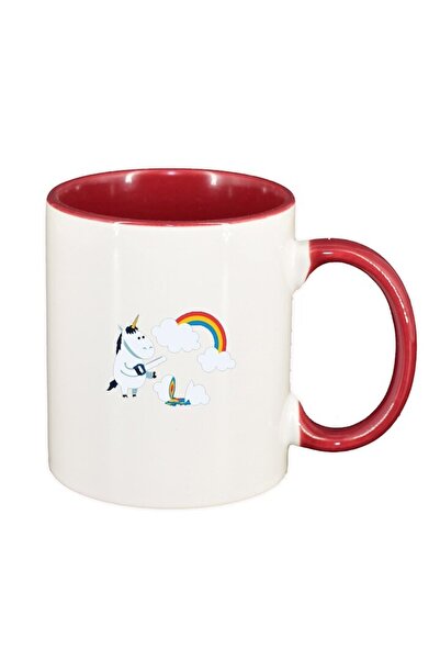 INOVATIX Cana alba personalizata, Unicorn - Rainbow, interior rosu-inchis, D1432, INOVATIX®. 330ml