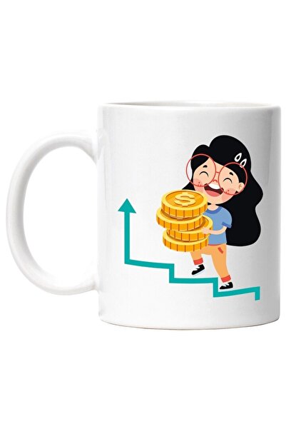 INOVATIX Персонализирана бяла чаша, Лице, Очила, Монети, Спестявания, Инвести...