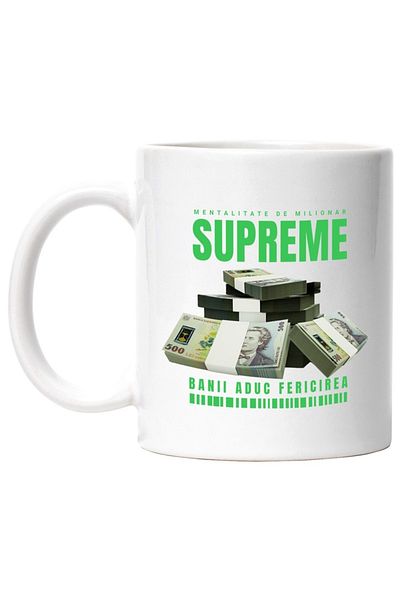 INOVATIX Personalized white mug, _Supreme_ - Money Brings Happiness, INOVATIX®. 330ml
