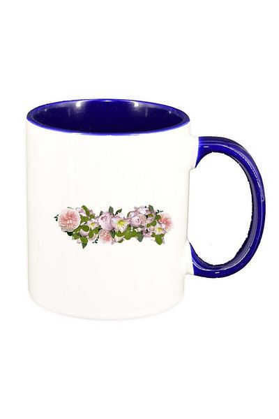 INOVATIX Personalized white mug, Flowers, dark blue interior, D993, INOVATIX®. 330ml