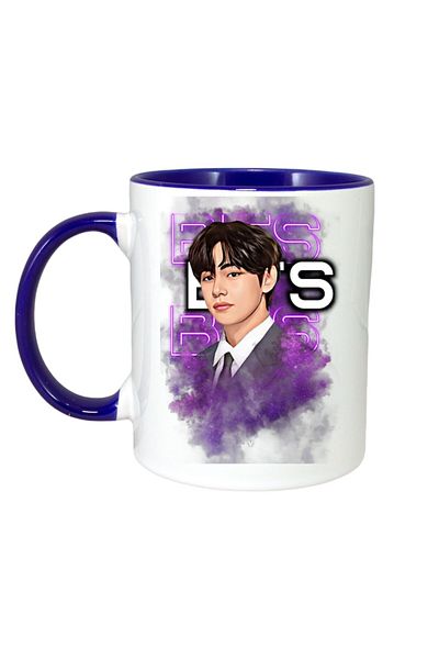 INOVATIX Personalized White Mug, Bts Band/Group V, Blue Handle and Interior, ®. 330ml