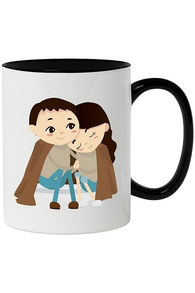 INOVATIX Personalized white mug, Blanket, Hugs, Couple, with Black Handle, INOVATIX®. 330ml