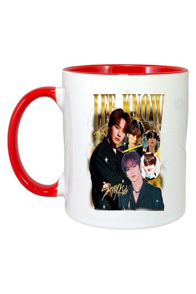 INOVATIX Personalized White Mug, Lee Know Band, Red Handle and Interior, ®. 330ml