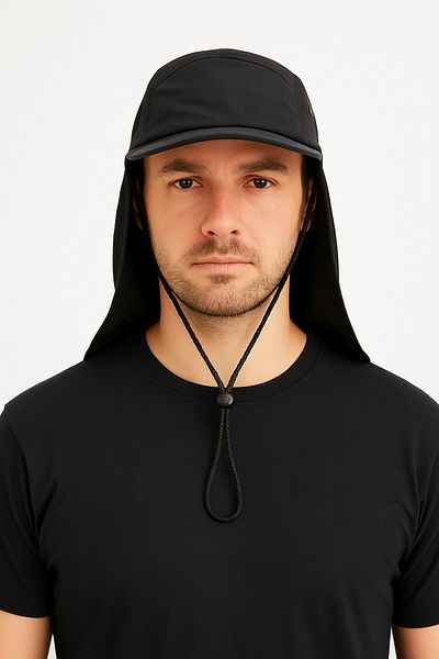 CosmoOutlet Men's Black Neck Protector Uv Sun Protection Breathable Outdoor Fisherman Hat