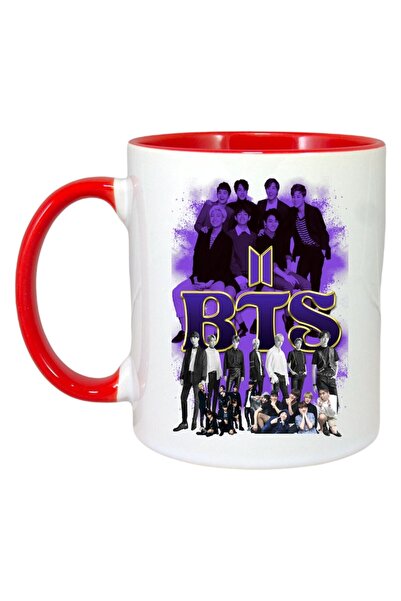INOVATIX Персонализирана бяла чаша, Bts Band 9, червена дръжка и вътрешност, ...