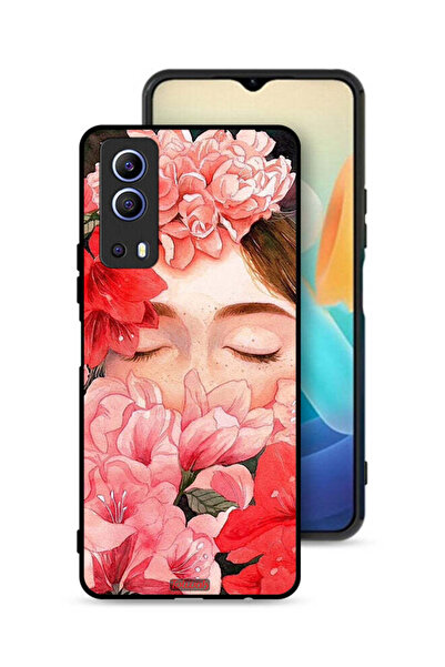 Tolwak غطاء حماية لهاتف Vivo Y72 5G برسومات زهور ووجه فتاة مخفي