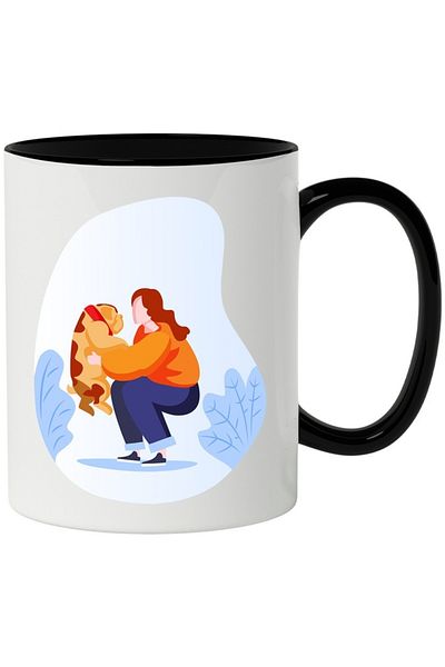 INOVATIX Personalized white mug, Puppy, Face, Collar, with Black Handle, INOVATIX®. 330ml