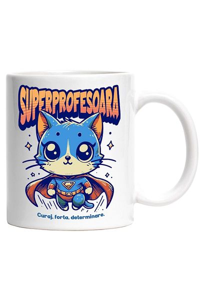 INOVATIX Personalized white mug, Super Teacher, Superhero, Flying Cat, INOVATIX®. 330ml