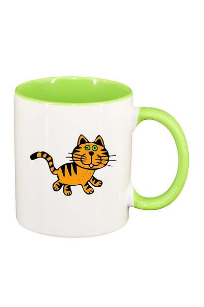 INOVATIX Personalized white mug, Drawn Cat, light green interior, D986, INOVATIX®. 330ml
