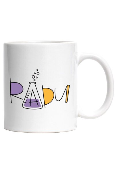 INOVATIX Cana alba personalizata, Numele Radu, si Mesaj Amuzant, Curios, Soci...